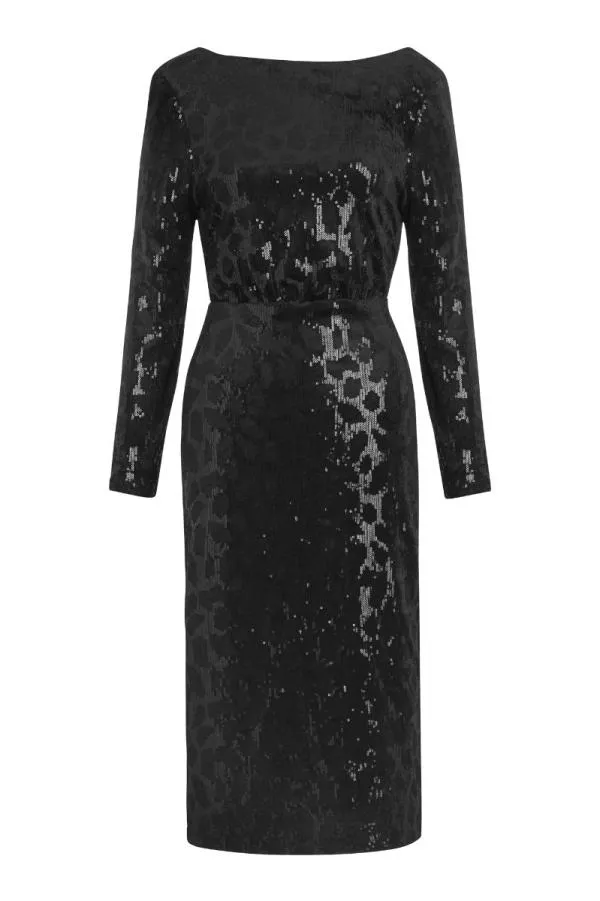 Sosandar Dresses Women Black Luxe Velvet Stretch Waist Relaxed Glamour Dress Black