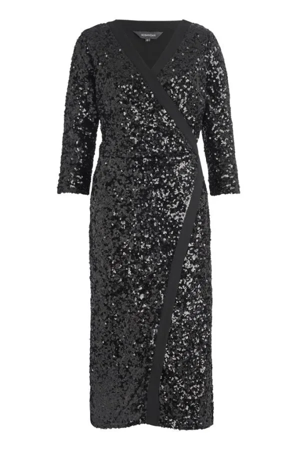 Sosandar Dresses Women Black Sequin Faux Wrap Dress Black