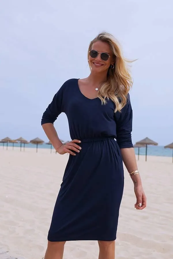 Sosandar Dresses Women Navy Super Soft V Neck Jersey Dress Navy