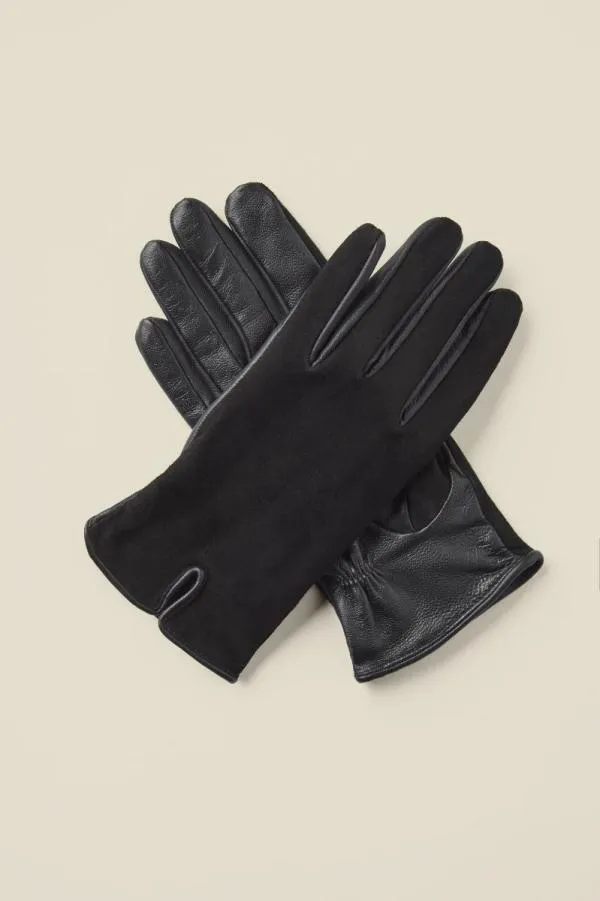 Sosandar Hats Scarves and Gloves Women Black Suede and Leather Luxe Gloves Black