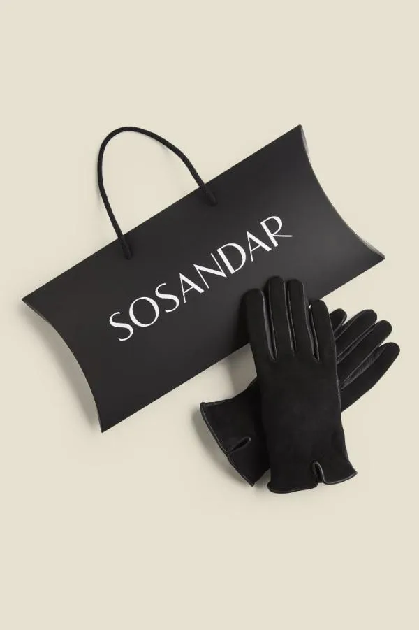 Sosandar Hats Scarves and Gloves Women Black Suede and Leather Luxe Gloves Black