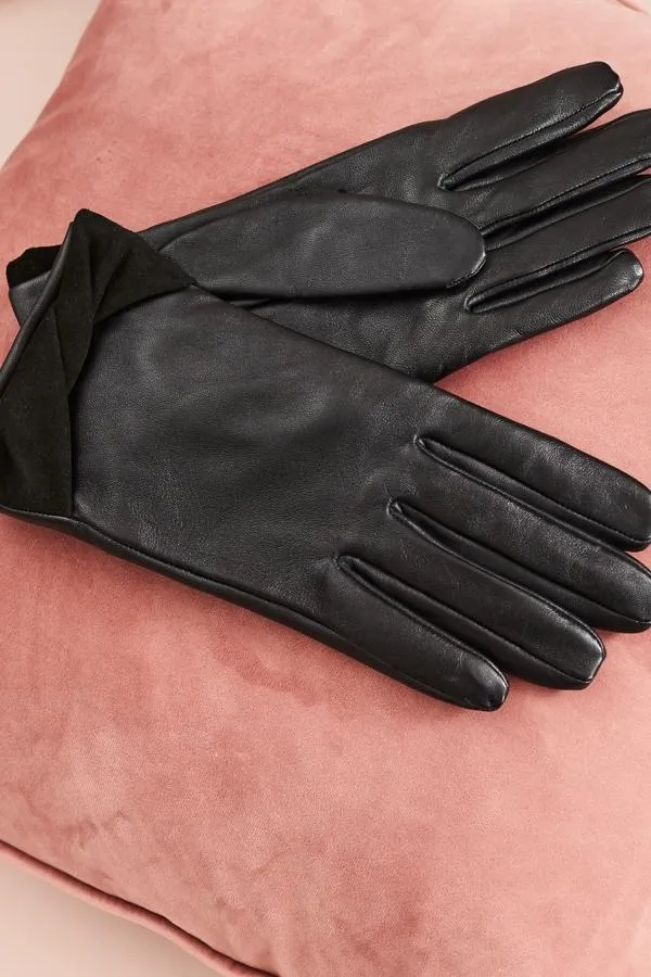 Sosandar Hats Scarves and Gloves Women Montana Black Twist Detail Luxury Leather Gloves Black