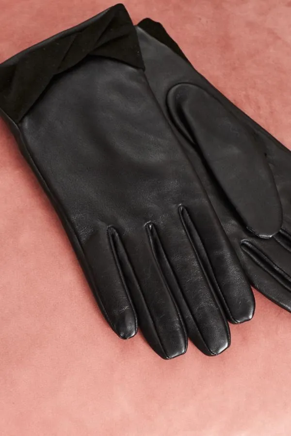 Sosandar Hats Scarves and Gloves Women Montana Black Twist Detail Luxury Leather Gloves Black