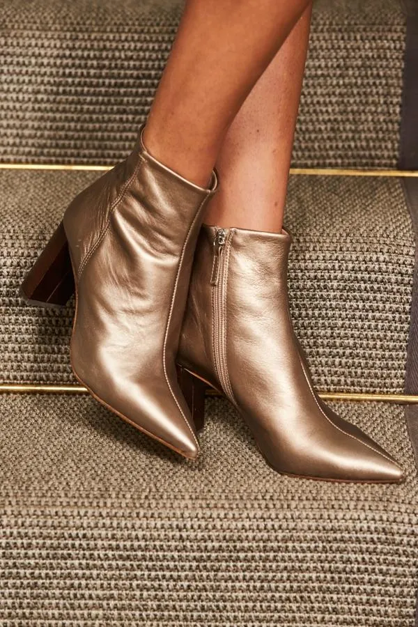 Sosandar Heels Women Angel Soft Gold Leather Zip Boot With Stack Heel