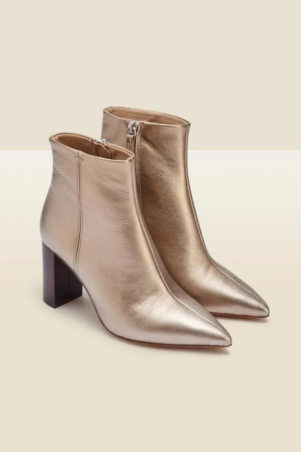 Sosandar Heels Women Angel Soft Gold Leather Zip Boot With Stack Heel