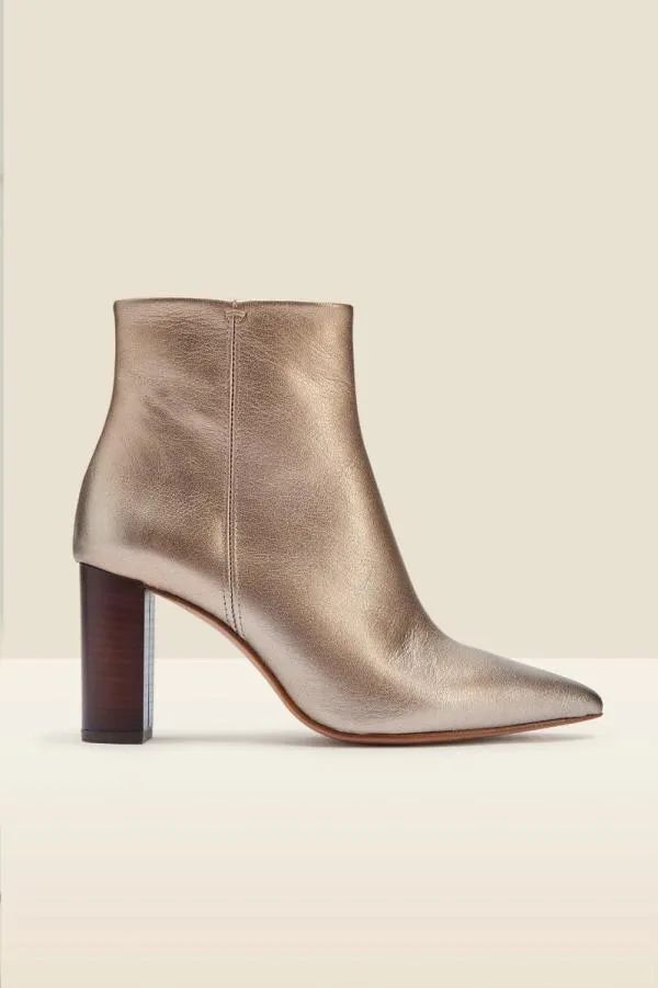 Sosandar Heels Women Angel Soft Gold Leather Zip Boot With Stack Heel