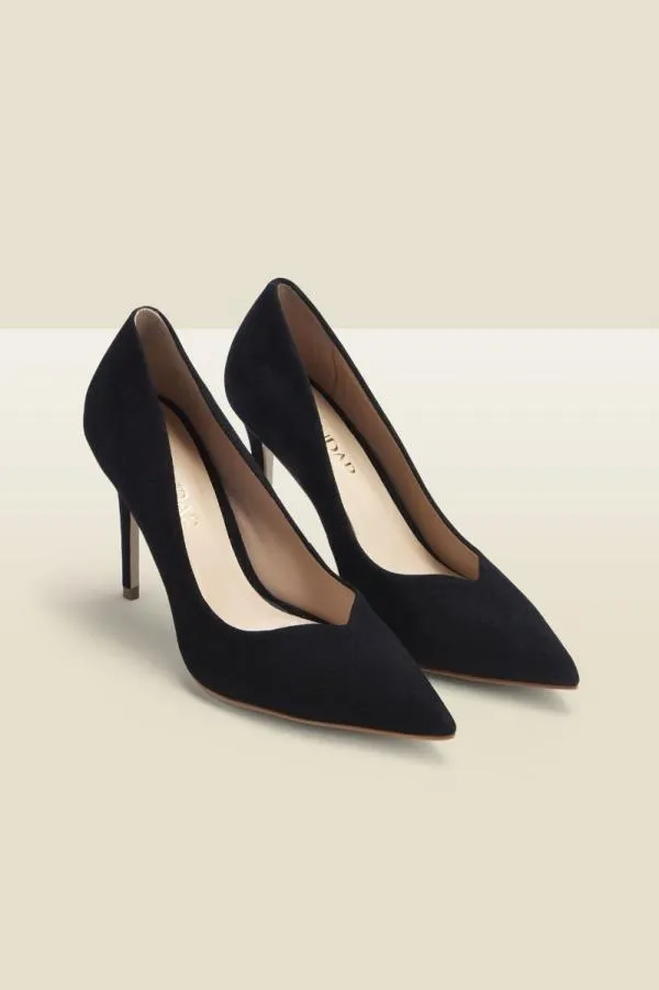 Sosandar Heels Women Celine Black Suede Sweetheart High Court Shoes Black