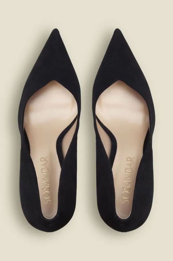 Sosandar Heels Women Celine Black Suede Sweetheart High Court Shoes Black