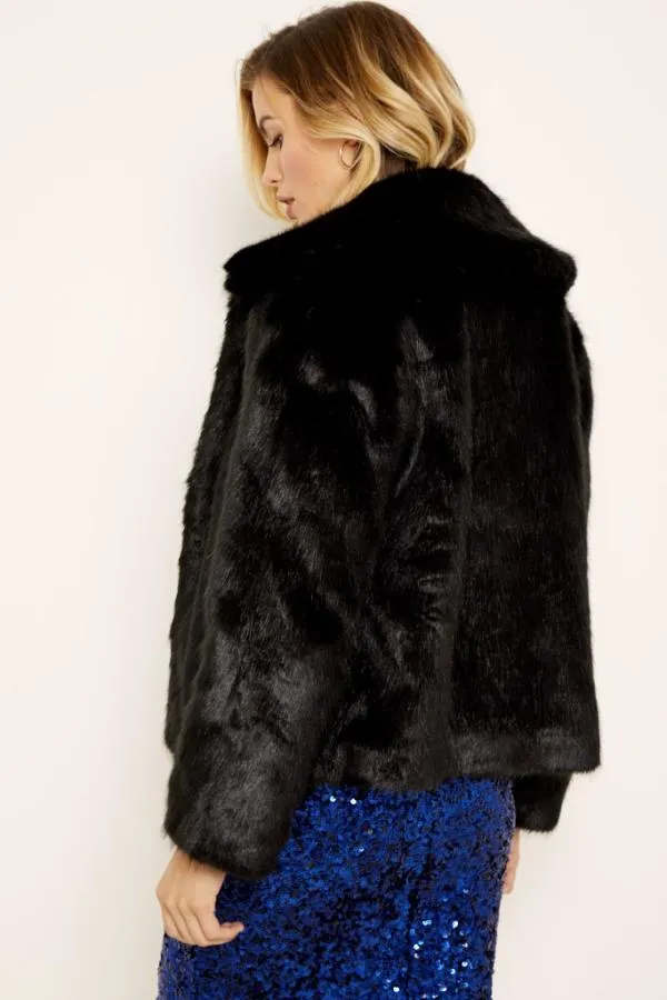 Sosandar Jackets and Coats Women Black Faux Fur Cropped Jacket Black