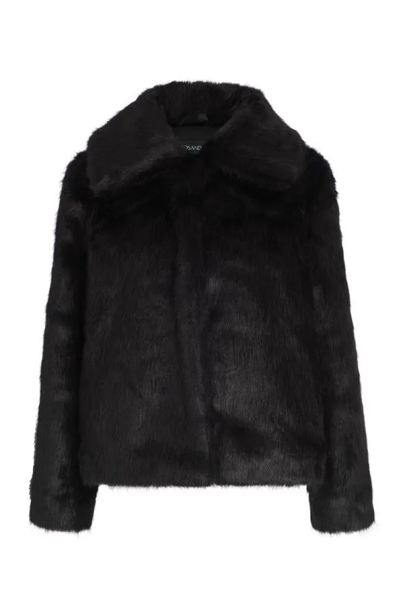 Sosandar Jackets and Coats Women Black Faux Fur Cropped Jacket Black
