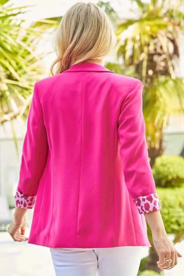 Sosandar Jackets and Coats Women Hot Pink Leopard Print Lining Blazer