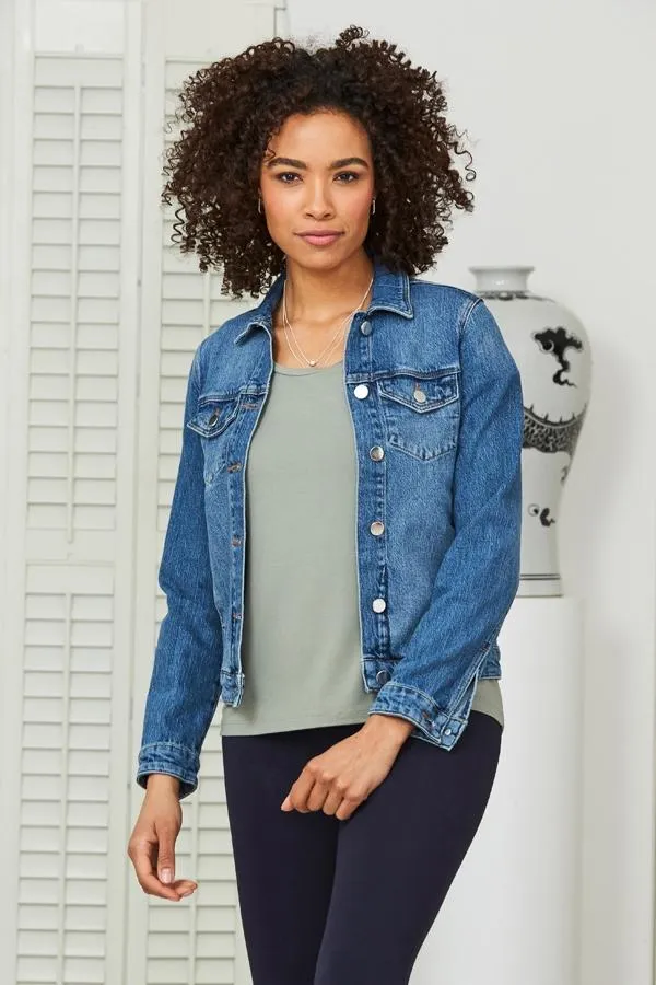 Sosandar Jackets and Coats Women Mid Blue Relaxed Fit Denim Jacket Mid Blue