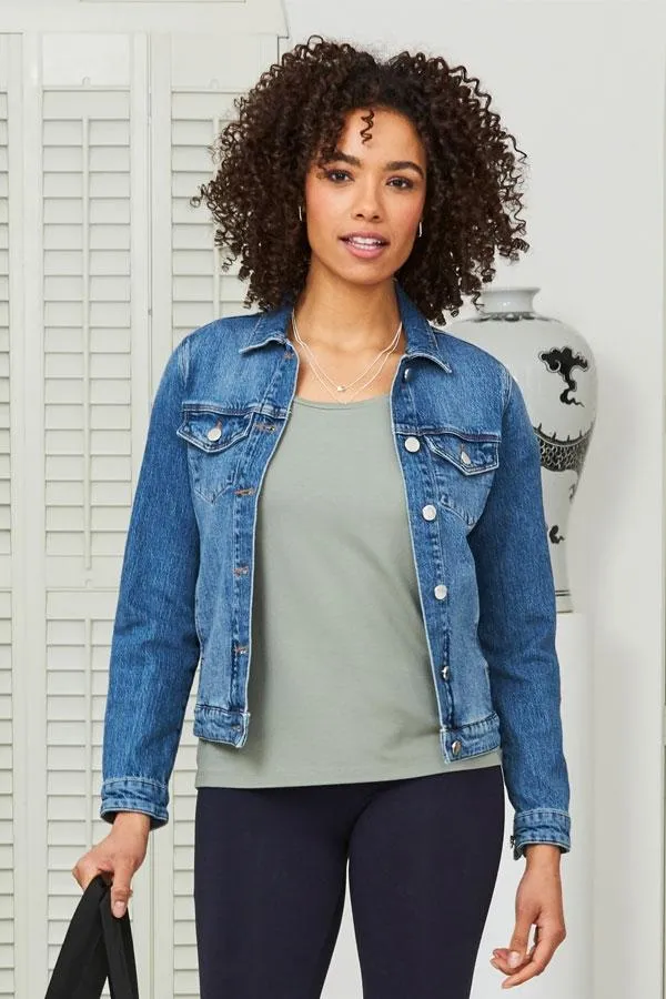 Sosandar Jackets and Coats Women Mid Blue Relaxed Fit Denim Jacket Mid Blue