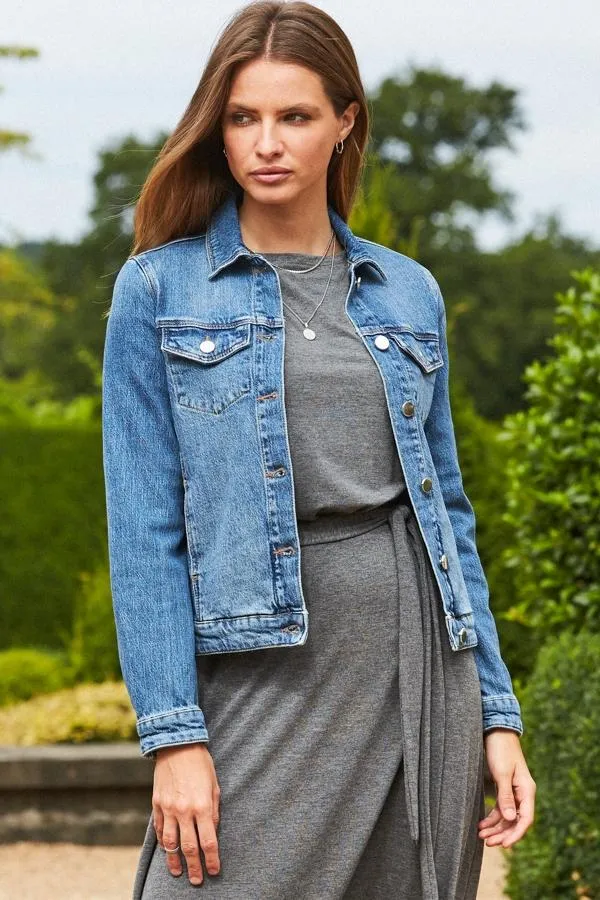 Sosandar Jackets and Coats Women Mid Blue Relaxed Fit Denim Jacket Mid Blue