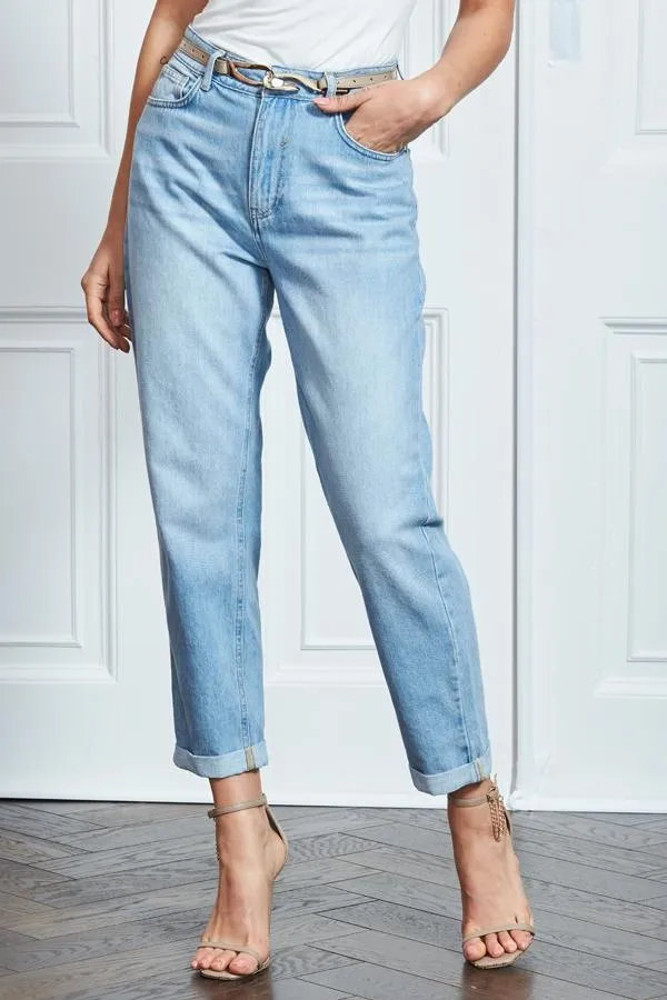 Sosandar Jeans and Jeggings Women Light Wash Denim Girlfriend Jeans Light Wash