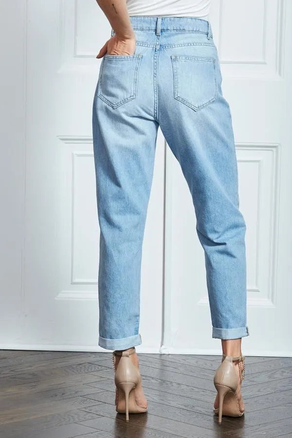 Sosandar Jeans and Jeggings Women Light Wash Denim Girlfriend Jeans Light Wash
