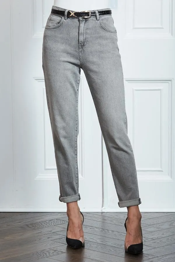 Sosandar Jeans and Jeggings Women Mid Grey Slim Leg Mom Jeans Grey