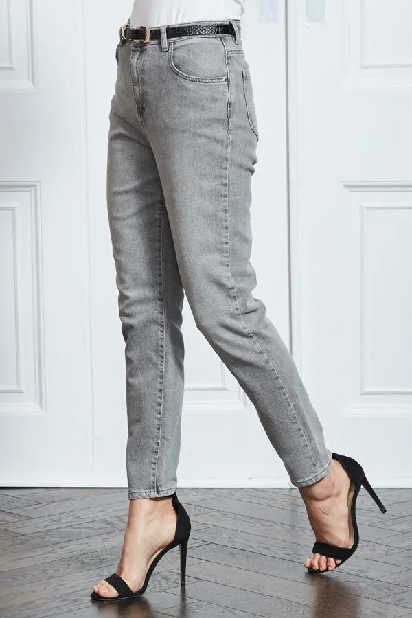 Sosandar Jeans and Jeggings Women Mid Grey Slim Leg Mom Jeans Grey