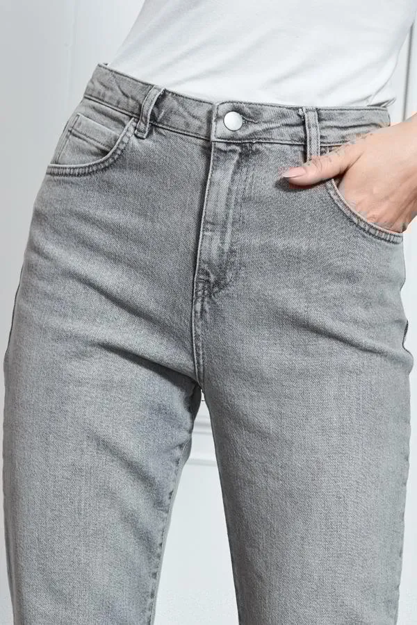 Sosandar Jeans and Jeggings Women Mid Grey Slim Leg Mom Jeans Grey