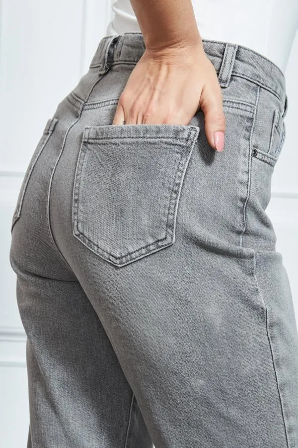 Sosandar Jeans and Jeggings Women Mid Grey Slim Leg Mom Jeans Grey