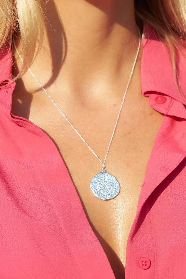 Sosandar Jewellery Women Silver Plated Hammered Pendant Necklace Silver