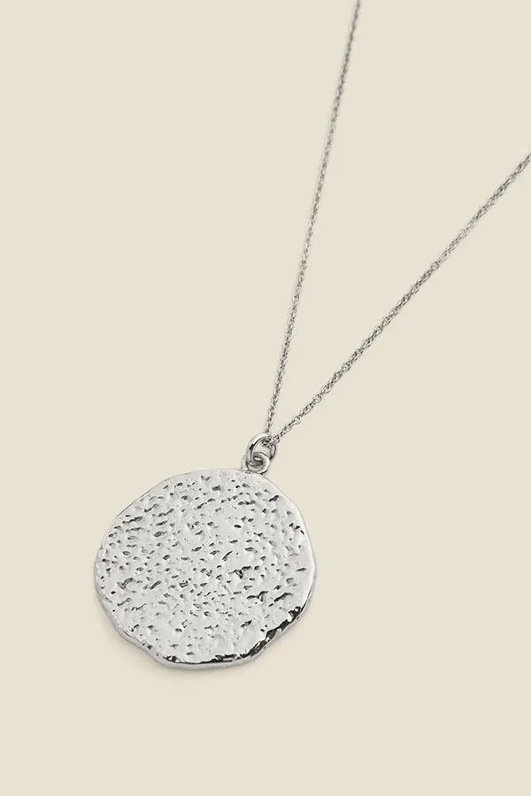Sosandar Jewellery Women Silver Plated Hammered Pendant Necklace Silver