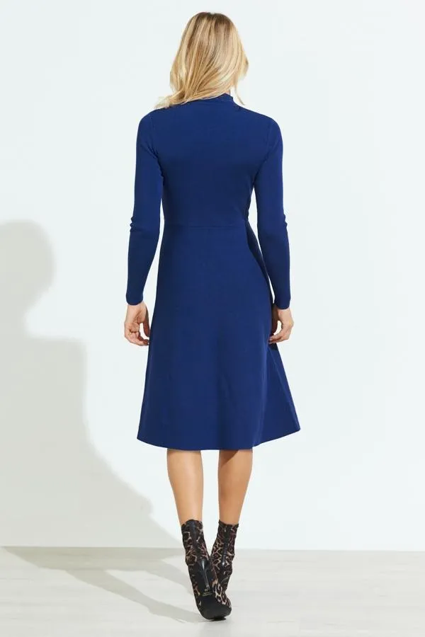 Sosandar Knitwear Women Royal Blue Fit and Flare Knitted Midi Dress Blue