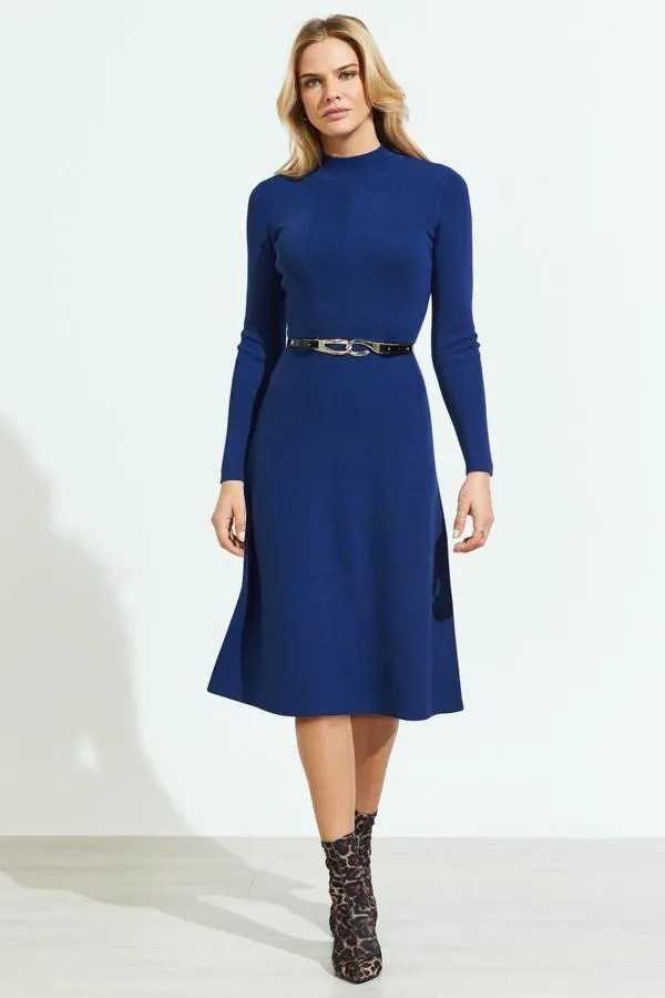 Sosandar Knitwear Women Royal Blue Fit and Flare Knitted Midi Dress Blue
