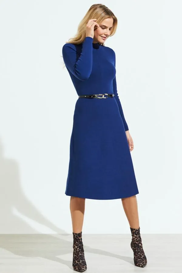 Sosandar Knitwear Women Royal Blue Fit and Flare Knitted Midi Dress Blue