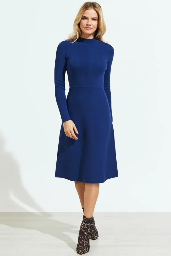 Sosandar Knitwear Women Royal Blue Fit and Flare Knitted Midi Dress Blue
