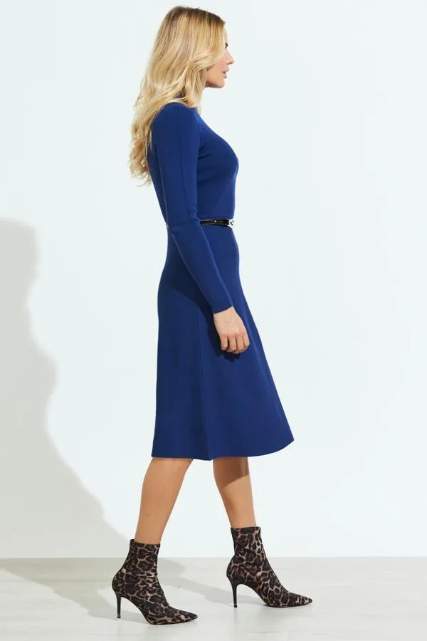 Sosandar Knitwear Women Royal Blue Fit and Flare Knitted Midi Dress Blue