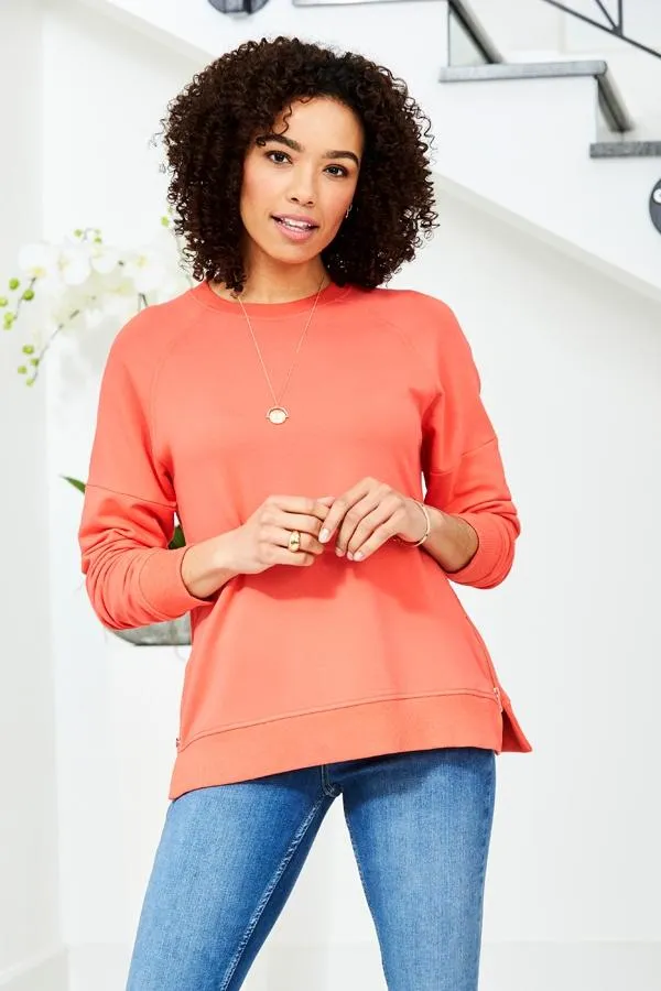 Sosandar Loungewear Women Coral Premium Sweatshirt With Rose Gold Side Zips Coral Sosandar Loungewear Women Coral Premium Sweatshirt With Rose Gold Side Zips Coral