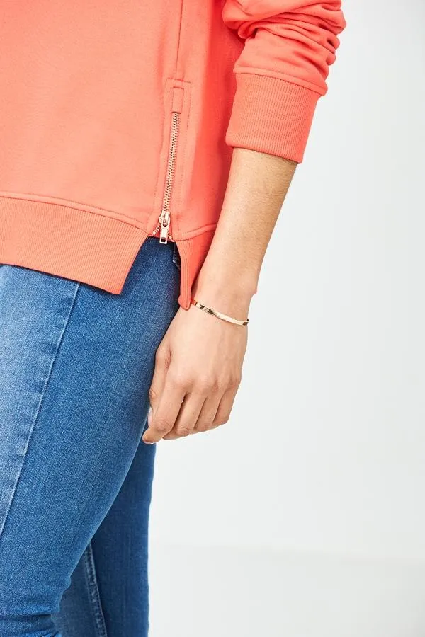 Sosandar Loungewear Women Coral Premium Sweatshirt With Rose Gold Side Zips Coral