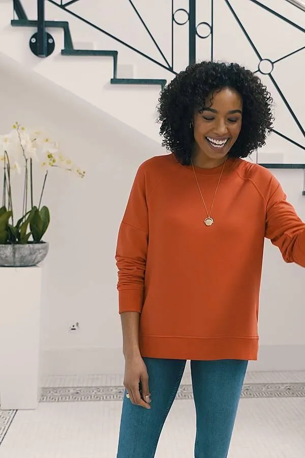 Sosandar Loungewear Women Coral Premium Sweatshirt With Rose Gold Side Zips Coral