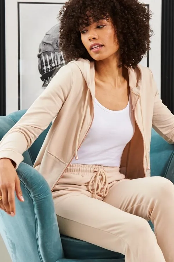 Sosandar Loungewear Women Seychelles Sand Premium Hooded Top With Rose Gold Trim