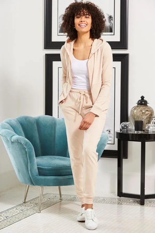 Sosandar Loungewear Women Seychelles Sand Premium Joggers With Rose Gold Trim