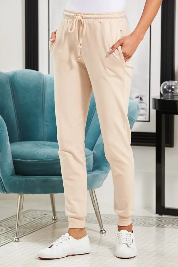Sosandar Loungewear Women Seychelles Sand Premium Joggers With Rose Gold Trim