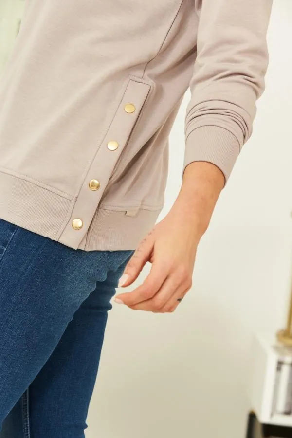 Sosandar Loungewear Women Stone Relaxed Fit Gold Popper Detail Sweatshirt