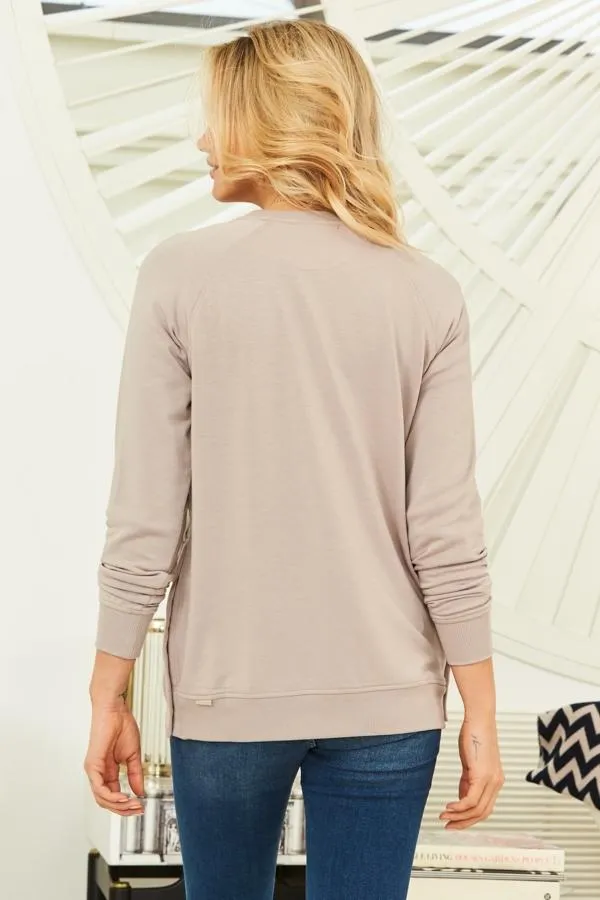 Sosandar Loungewear Women Stone Relaxed Fit Gold Popper Detail Sweatshirt