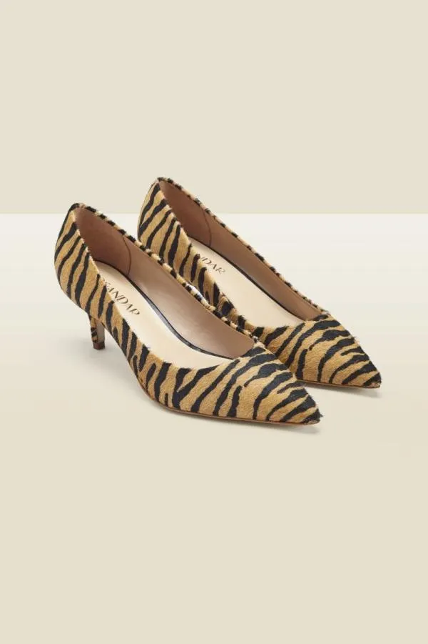 Sosandar Mid Heels Women Geri Tiger Print Leather Mid Heel Shoe