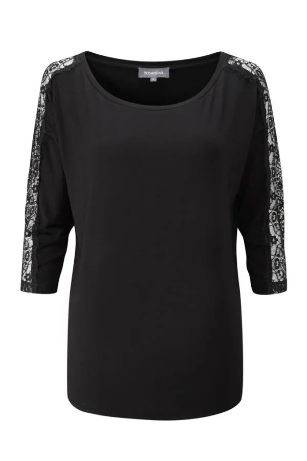 Sosandar Nightwear Women Black Jersey Lace Trim Pyjama Top Black Sosandar Nightwear Women Black Jersey Lace Trim Pyjama Top Black