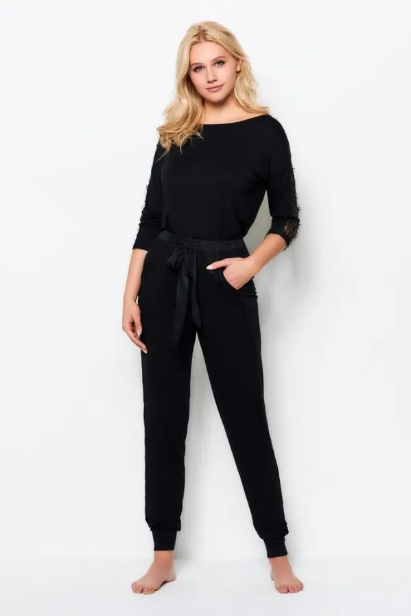 Sosandar Nightwear Women Black Jersey Lace Trim Pyjama Top Black Sosandar Nightwear Women Black Jersey Lace Trim Pyjama Top Black