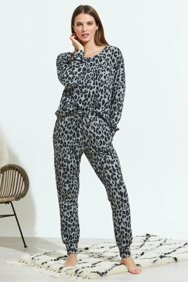 Sosandar Nightwear Women Grey Animal Print Loungewear Joggers Grey