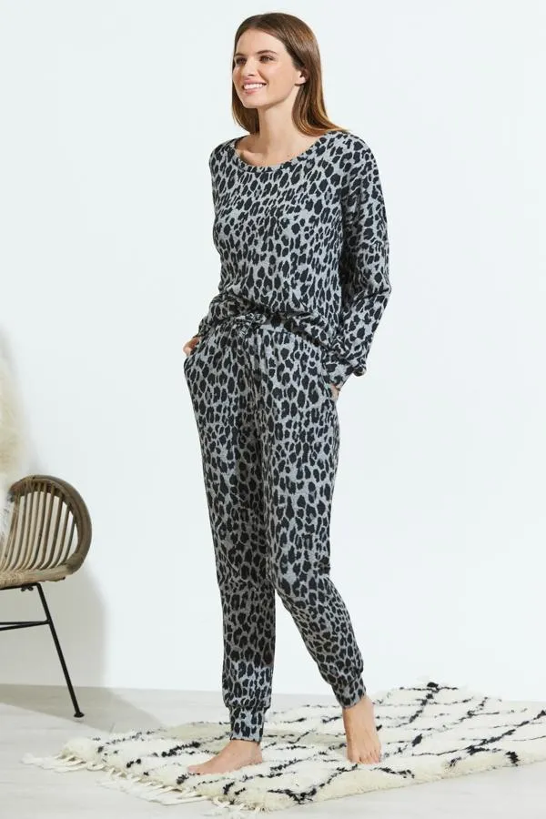 Sosandar Nightwear Women Grey Animal Print Loungewear Joggers Grey