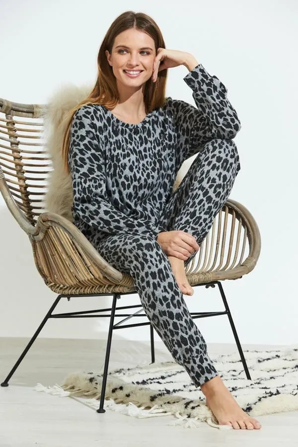 Sosandar Nightwear Women Grey Animal Print Loungewear Joggers Grey