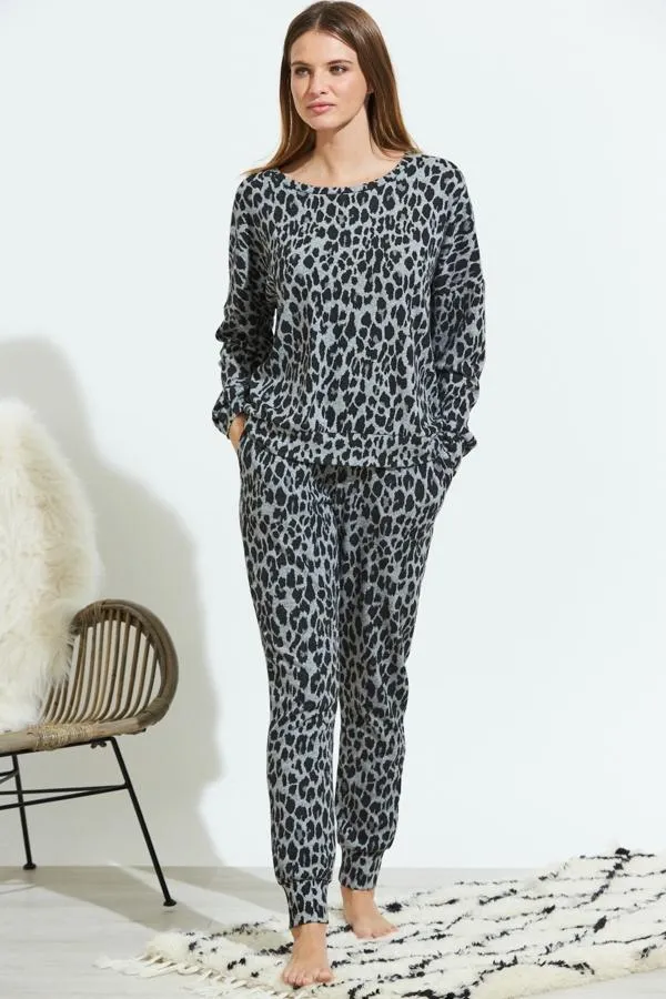 Sosandar Nightwear Women Grey Animal Print Loungewear Joggers Grey