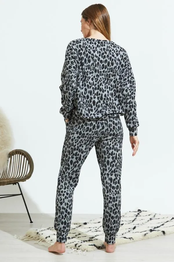Sosandar Nightwear Women Grey Animal Print Loungewear Joggers Grey