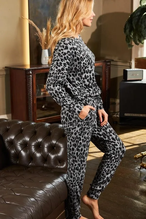 Sosandar Nightwear Women Grey Animal Print Loungewear Joggers Grey