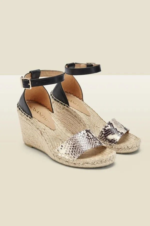 Sosandar Sandals and Flip Flops Women Poesy Snake Leather Wedge Espadrille