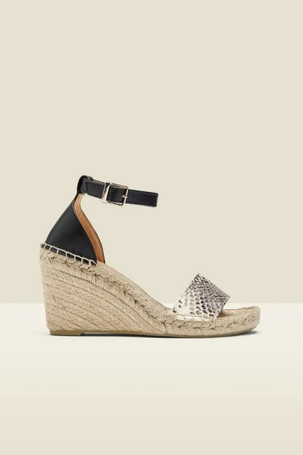 Sosandar Sandals and Flip Flops Women Poesy Snake Leather Wedge Espadrille